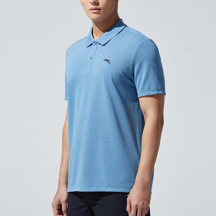 Anta Solid Color Logo Print Short Sleeve Polo Men Tops Blue 952327108-2