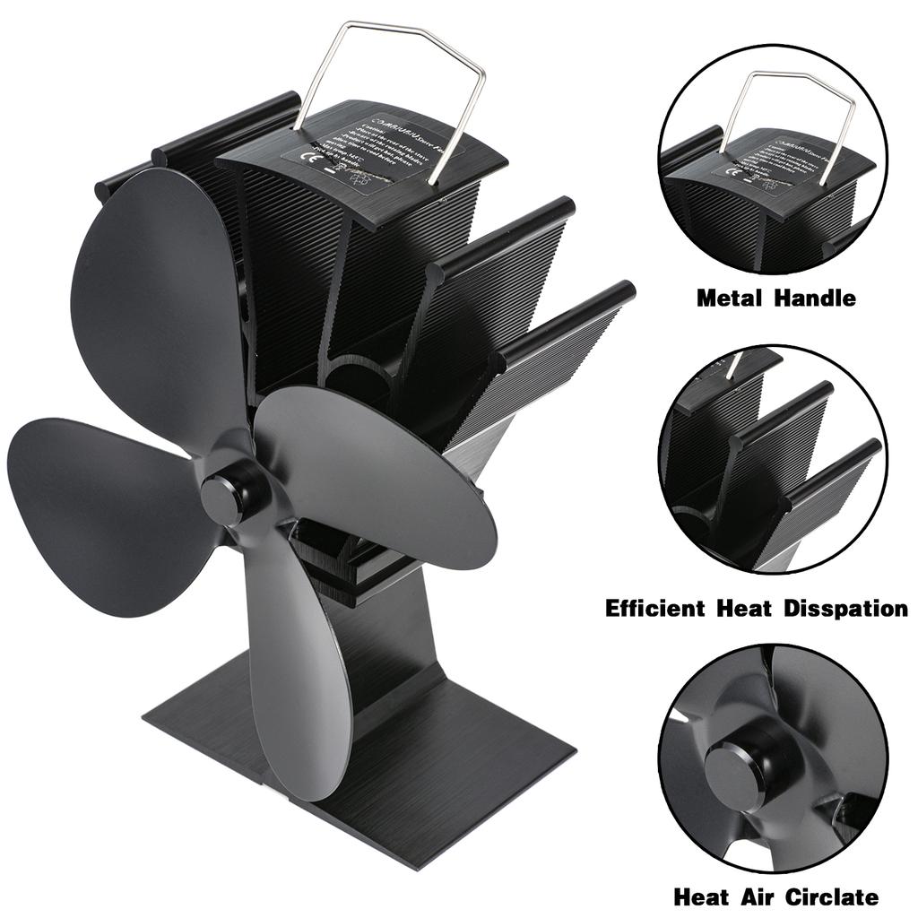 4 Blade Heat Powered Stove Fan Log Wood Burner Eco Friendly Quiet Fireplace Fan Winter Warm Home Efficient Heat Distribution