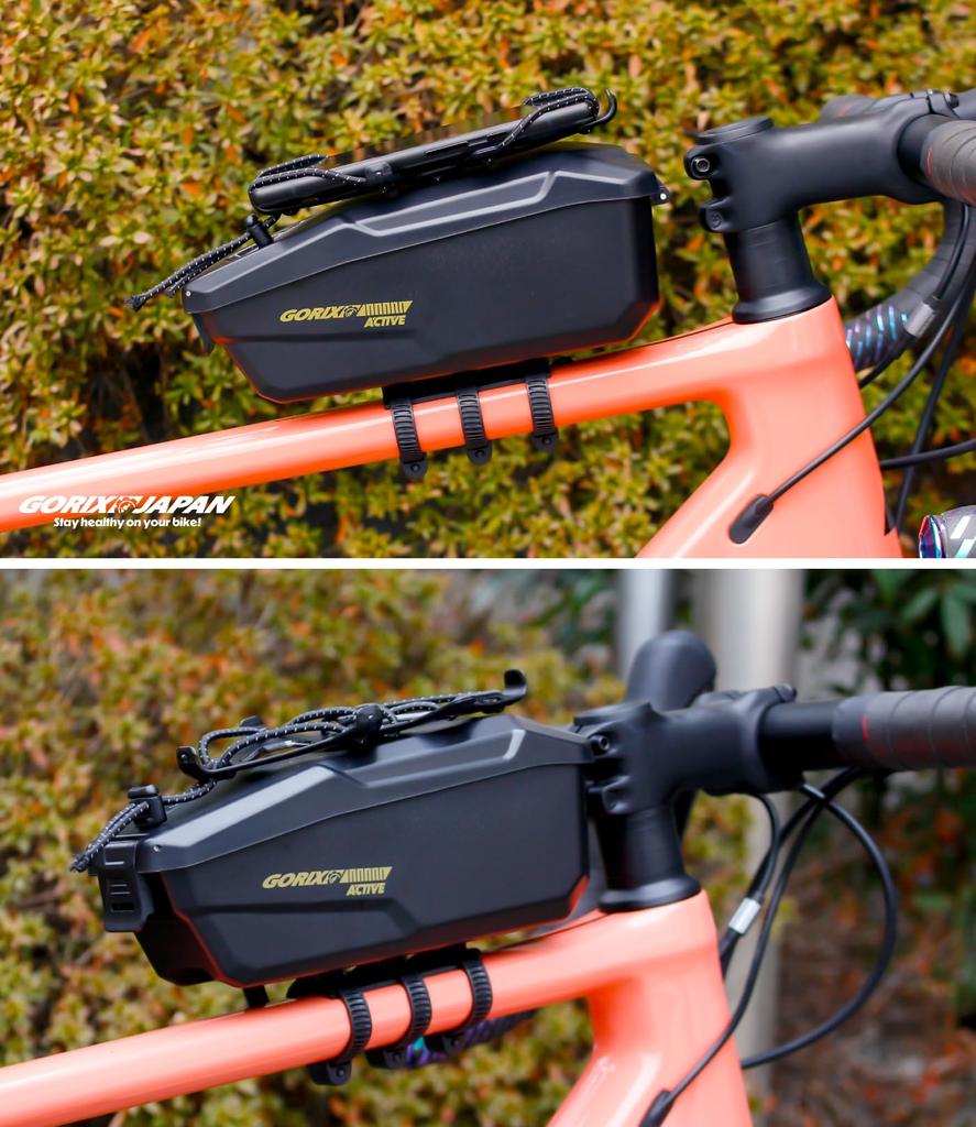 GORIX Top Tube Bag for Road and MTBs with Smartphone Impact and Hard Frame Bag Bicycles, Bikes, Mount, Waterproof, Resistant, (Active T6)