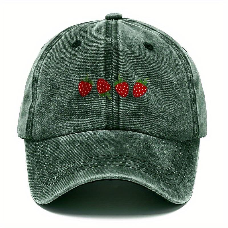 Strawberry Printed Baseball Cap with Adjustable Sunshade, Fashionable Duckbill Cap for Both Men and Women, Soft Top Design