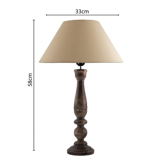 58 Cm Floral Carved Wood Table Incandescent Lamp With Golden Shade Bedroom, Dining Room, Hotel Room, Living Room, Office Bulb Not Included