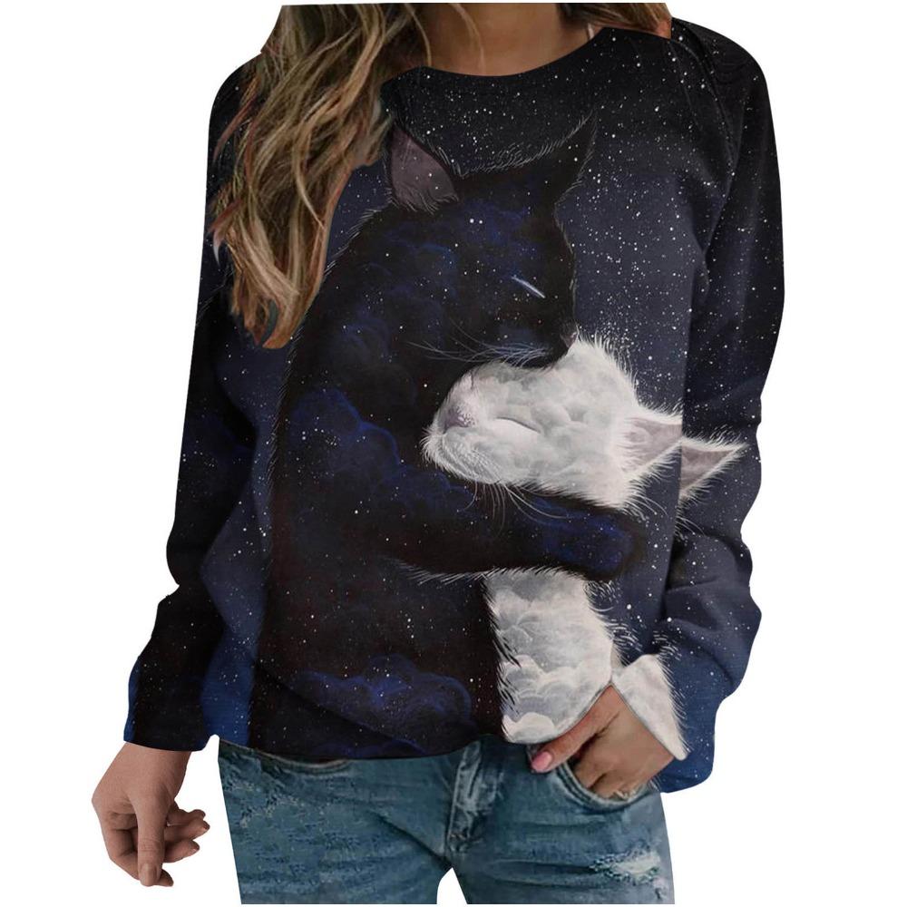 New Loose Casual 3D Animal Print Pattern Women's Round Neck Long Sleeved T-shirt