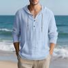 Men's Autumn Sports Casual Long-Sleeved Shirt Cotton-Linen Blend Hooded Pullover Sweatshirt Versatile Loose-Fit Beach T-Shirt
