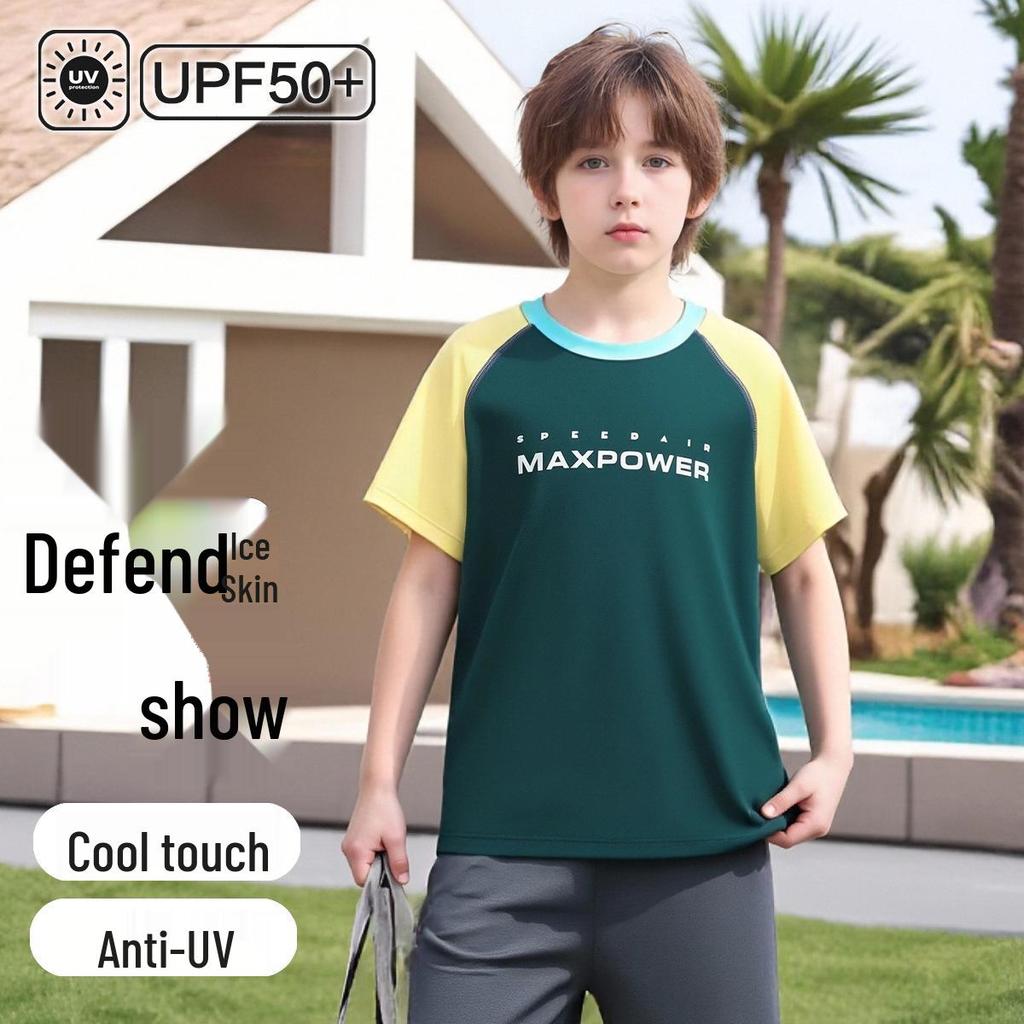 Ice Silk Boys' Quick-Dry Summer T-Shirt - Cooling, UV50+ Sun Protection, Short Sleeve for Kids, Sport & Outdoor Wear