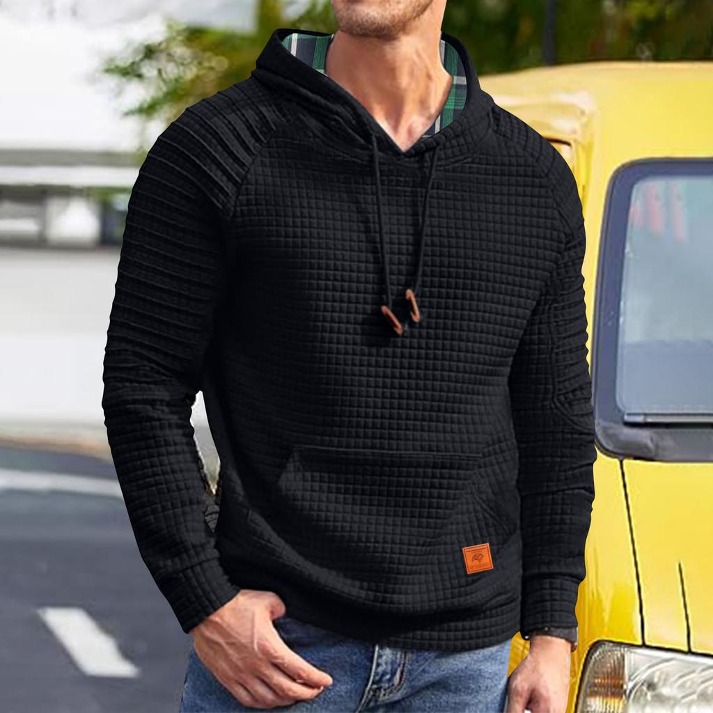 Plaid Hoodie Men Athletic Hooded Sweatshirts  Sweater Slim Fit Long Sleeve Pullover With Pockets Basic Shirt