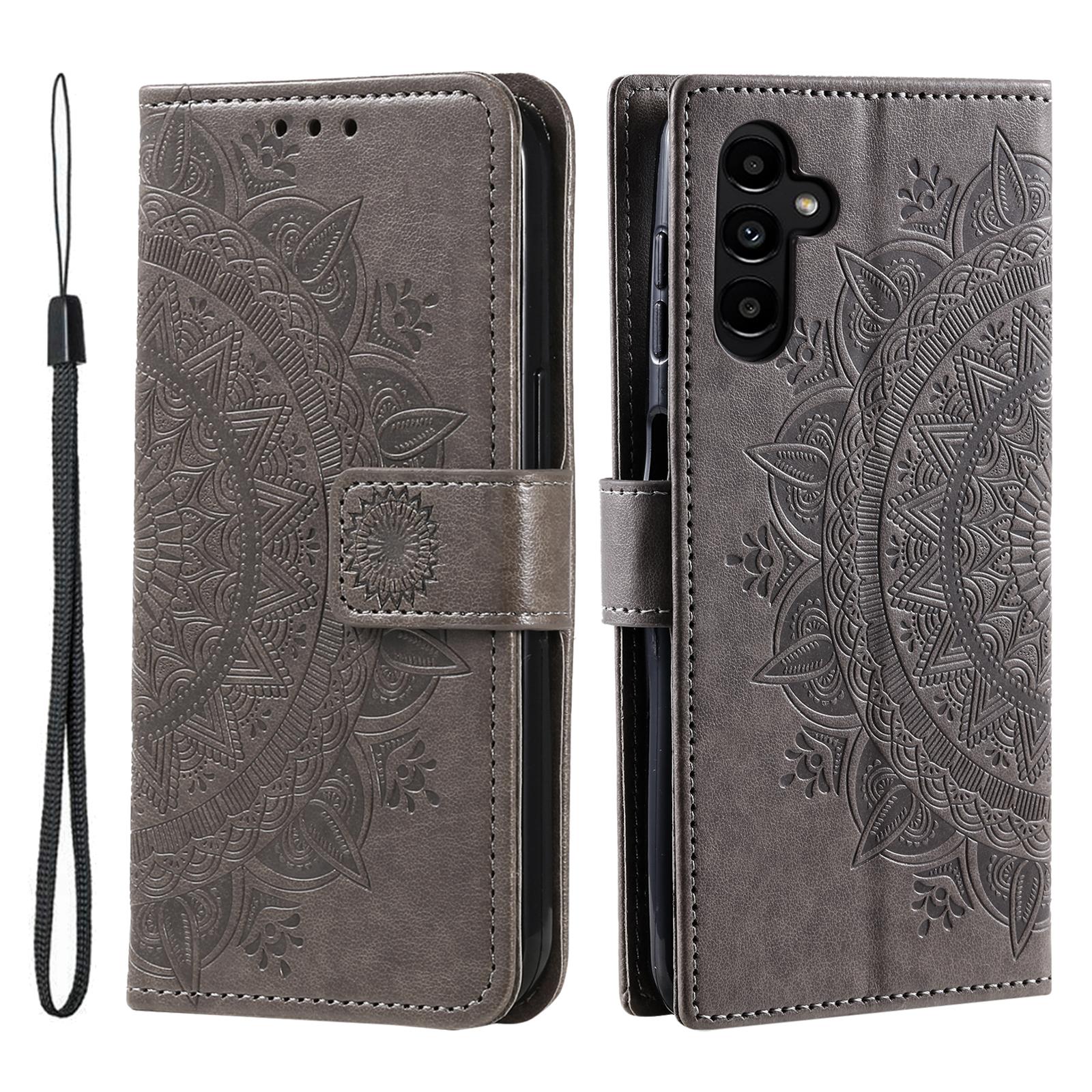 

For Samsung Galaxy A37 5G Stand Case Imprinted Totem PU Leather Wallet Phone Cover with Wrist Strap
