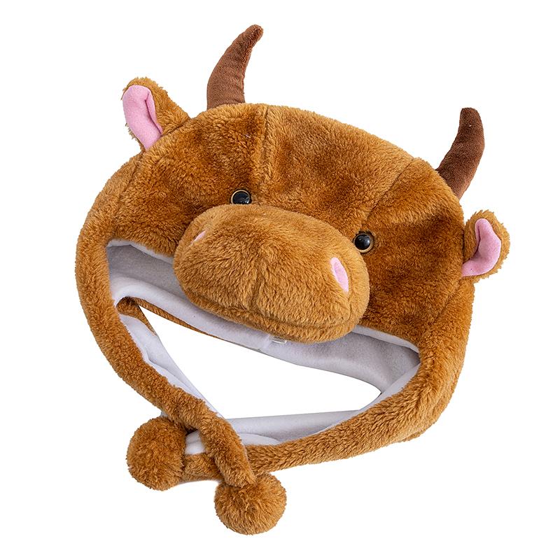 Unisex Funny Bulls Head 3D Animal Style Decorative Hat Winter Cap For Men Women Plush Fur Lovely Family Hat