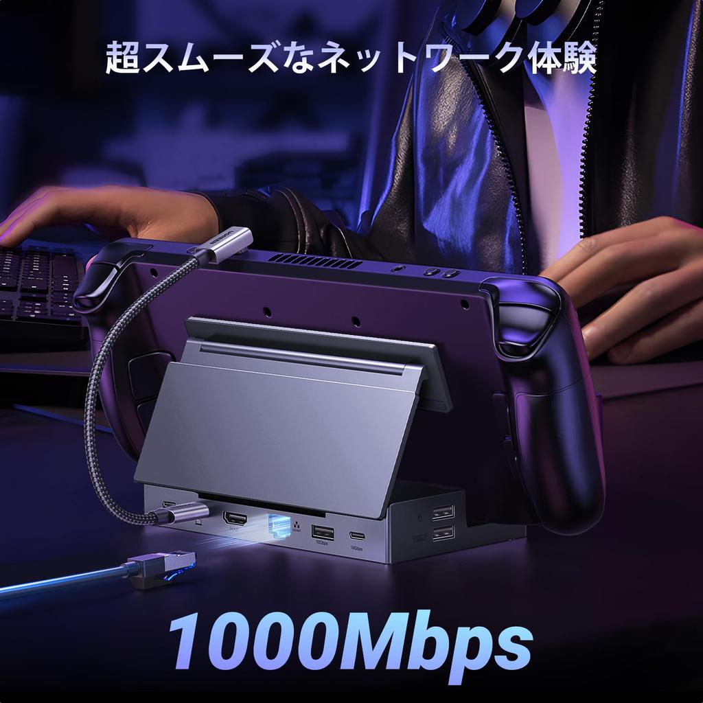 UGREEN TV Dock for Steam Hub Docking HDMI 10Gbps x 1000Mbps 2 x USB Card 100W PD No Adjustable Angle Stand Deck/Switch/Rog Ally/Legion Go, 9-in-1