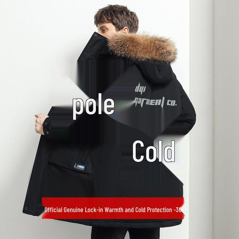 Men's Mid-Length Winter Down Jacket with Large Fur Collar, Plus Size, Middle-Aged Business Casual Style
