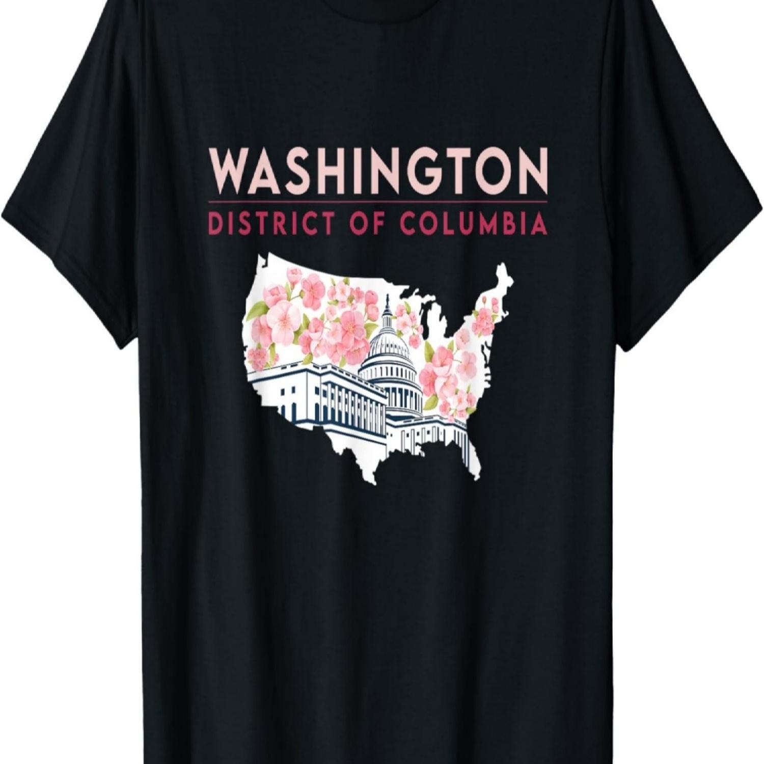 Washington Capitol Building With Cherry Blossom In US Map T-Shirt S