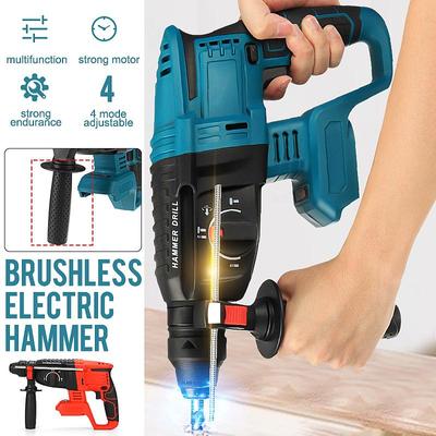 18V 4 Function Brushless Cordless Rotary Hammer Drill Electric Hammer Impact Drill Without Battery Rechargeable High Power