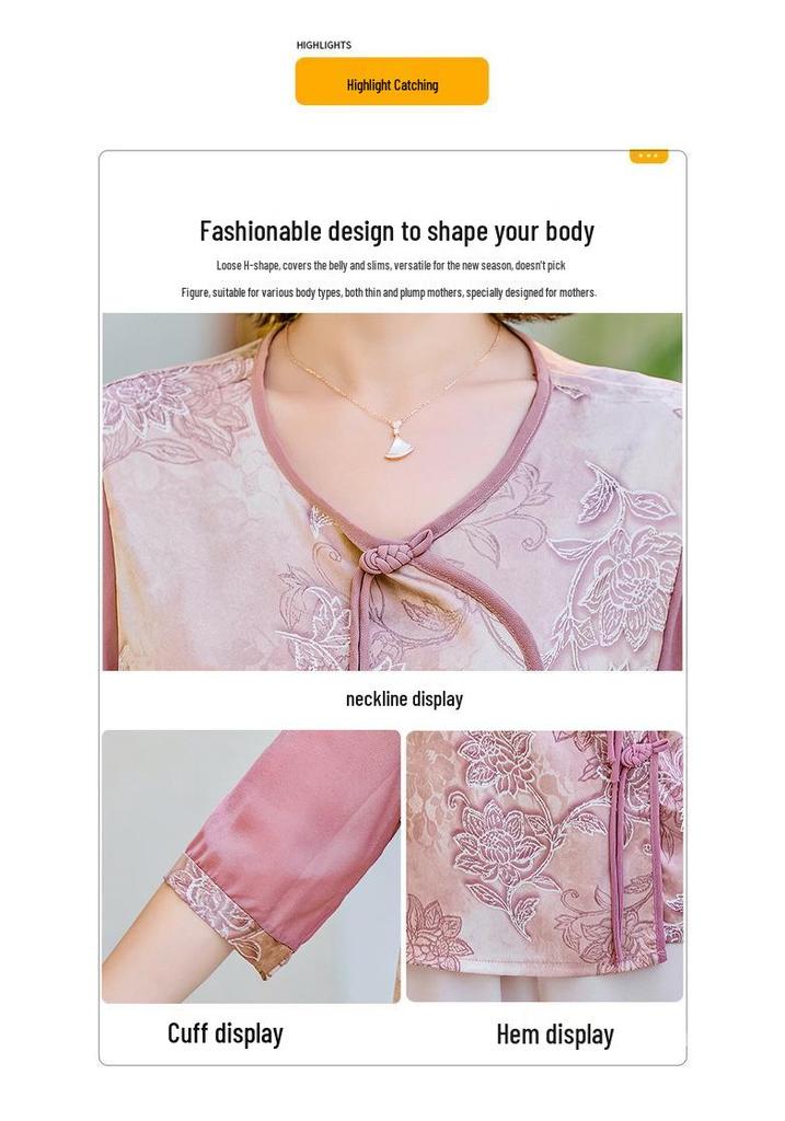 Mom's Stylish 2026 Chinese-Style Short-Sleeve Two-Piece Set for 50+ Women
