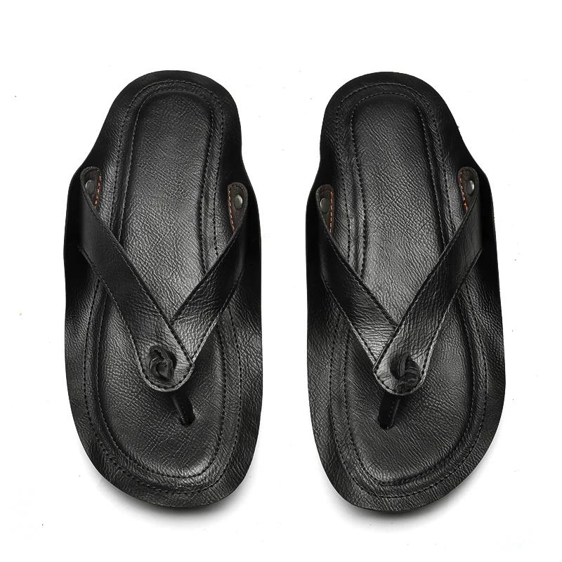 Fashion New Arrival Men's Leather Sandals Leisure Walk Slippers Comfortable Male Summer Flip-flops Non-Slip Sole Beach Men Walking Flats