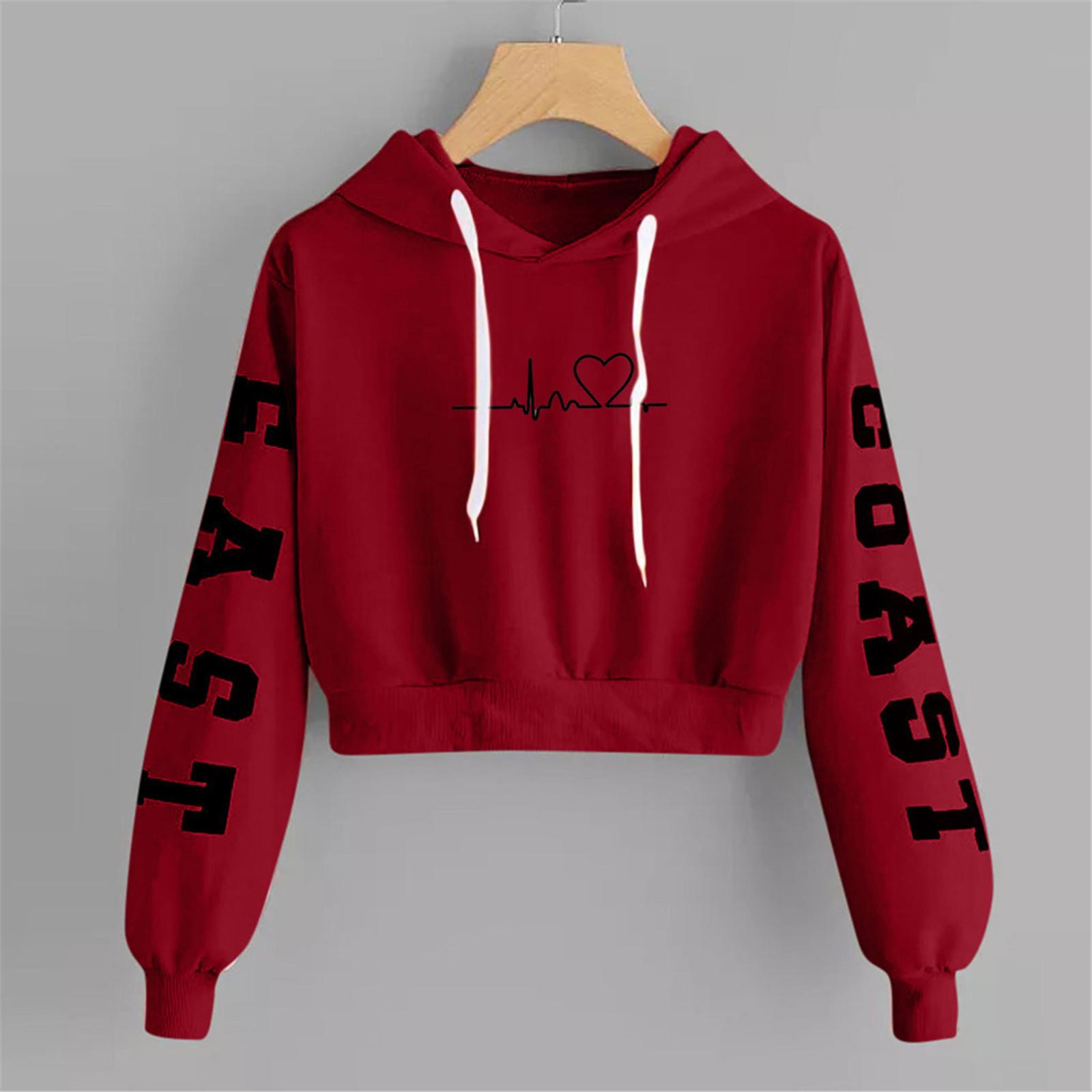 

Fashion Womens Casual Long Sleeve Tops Ladies Printed Sweatshirt Short Blouse M винний