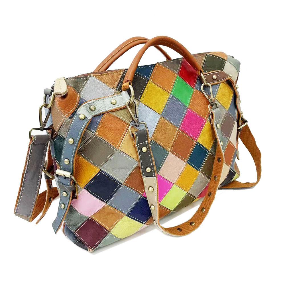 Rindsleder Bunte Kontrastfarben Nischendesign Ledertasche Personalisierte Trendy Tasche Damenhandtasche Schultertasche Damentasche