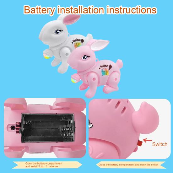 2023 Rabbit Toy Music Lovely Luminescent with Traction Rope Attract Attention Entertainment Learning Crawling Cartoon Electronic Walking Rabbit Toy