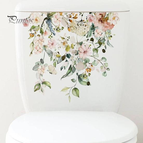 Floral Toilet Lid Decal Seat Self Adhesive Strong Stickiness Decorative Waterproof Removable Plant Leaves Flowers Sticker Flower