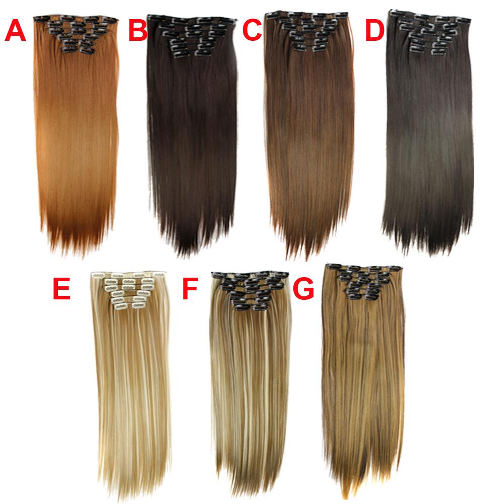  6Pcs Full Head Natural Women 16 Clips Synthetic Straight Hair Extensions
