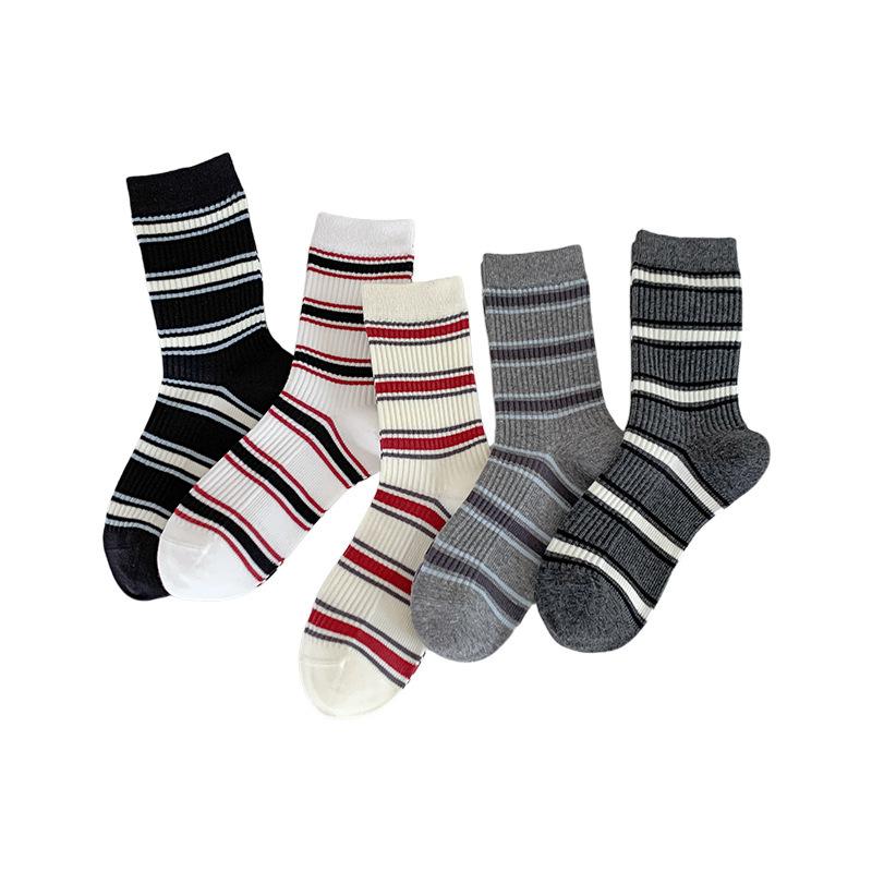 5 Pairs of Children's Striped Seamless Women's Mid-length Pure Color Loose Round-bottom Maternity Socks Suitable for All Seasons