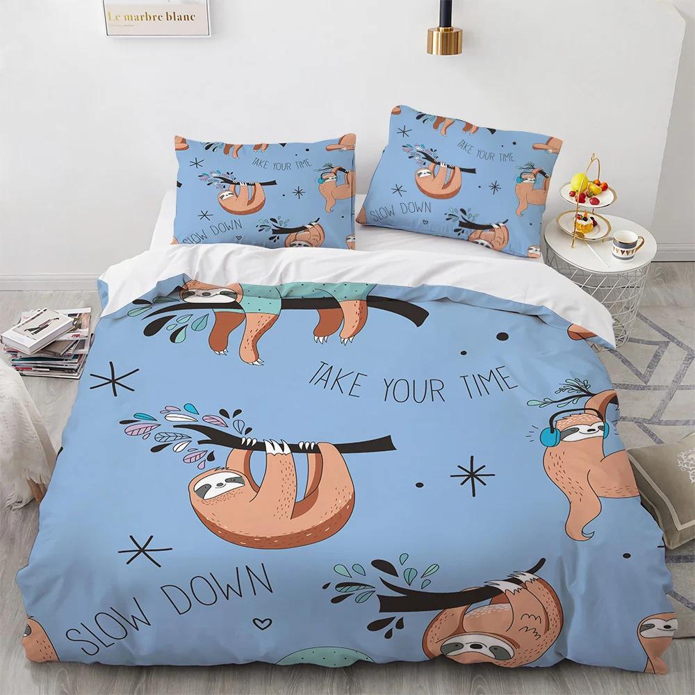 Watercolor Brown Sloth Duvet Cover Cartoon Animals Pattern For Kids Teens Boys Girls Wildlife Bedroom Decorations Quilt Cover