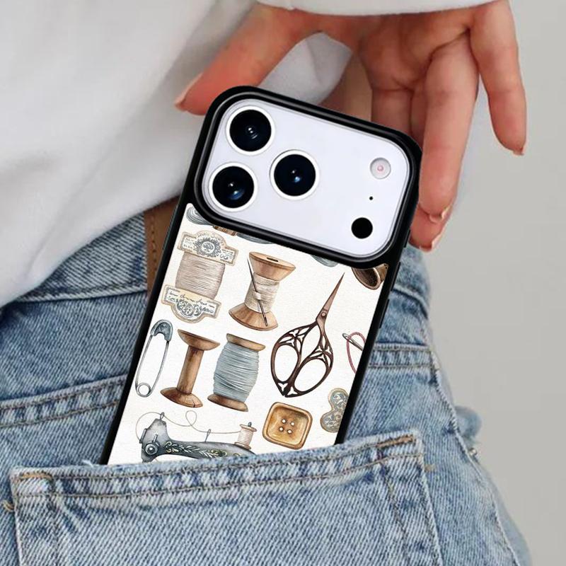 sewing machine tailor elements pattern soft Phone Case for iPhone 17ProMax 12 13 14 15 16e 17 Pro Max Plus Air Cover