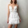 European & American Women's Sexy Backless Party Dress with Waist-cinching Deep V and Feather Straps