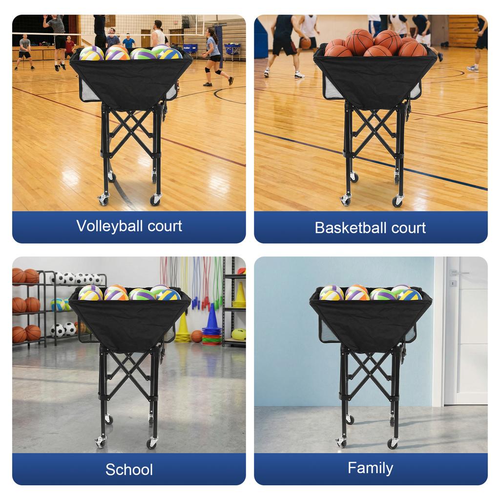 Collapsible Hammock Ball Cart with Wheels Volleyball Wheeled Cart Large Capacity for Garage Or Gym