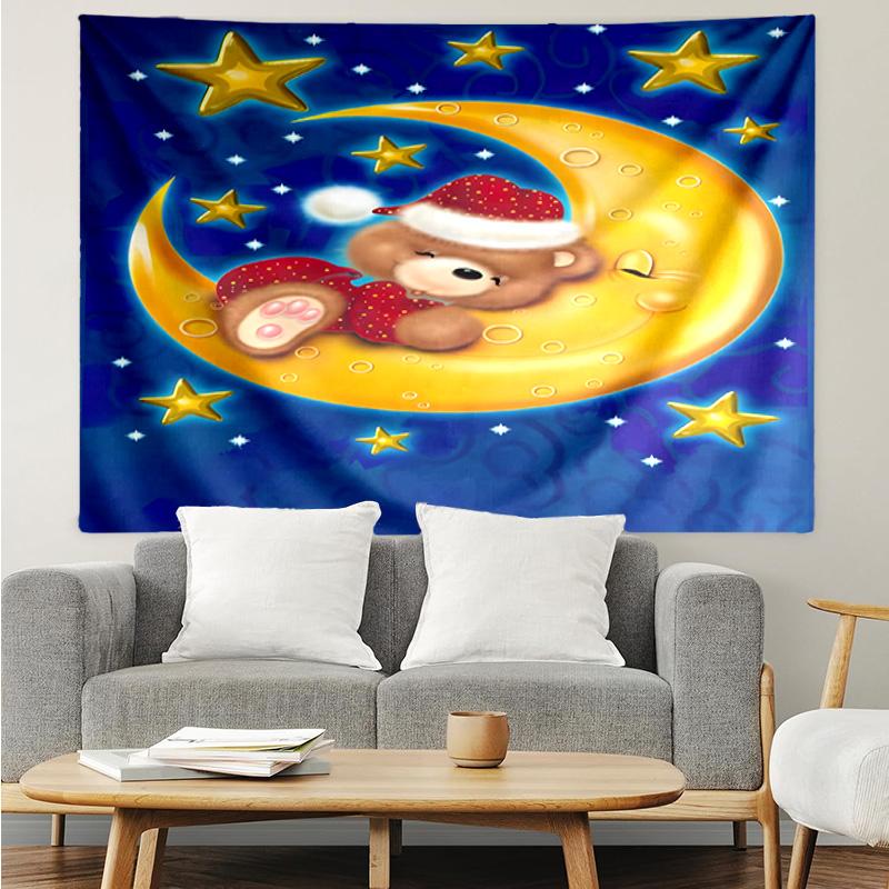 1PC Teddy Bear Night Sky K-pop music group Tapestry Accessories for Bedroom,Livingroom, dormitory Room Wall Decor Fan Birthday Gifts