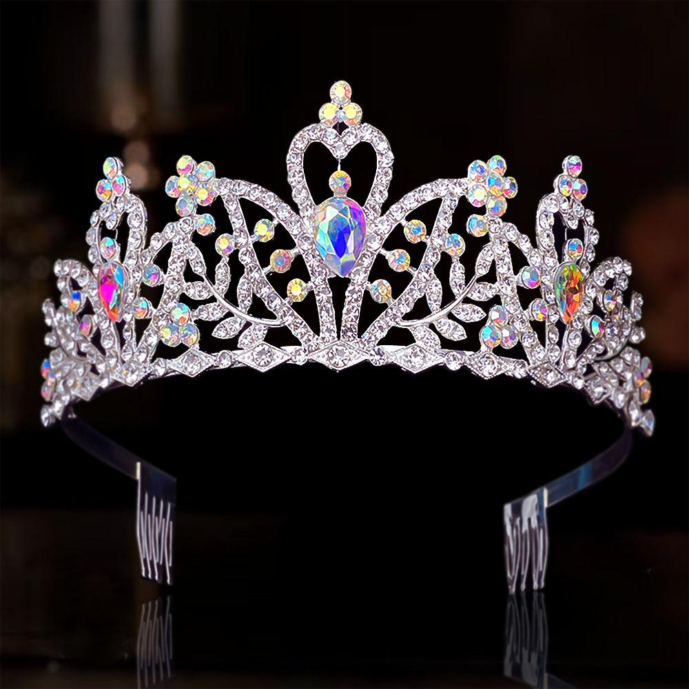 

New Alloy Diamond Princess Birthday Crown High end Bride Wedding Veil Large Crown Silver Color Tiara