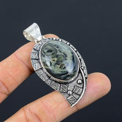 Offre Journée des Filles Pendentif Bijou Argent Sterling Pierre Jaspe Kambaba Sertie