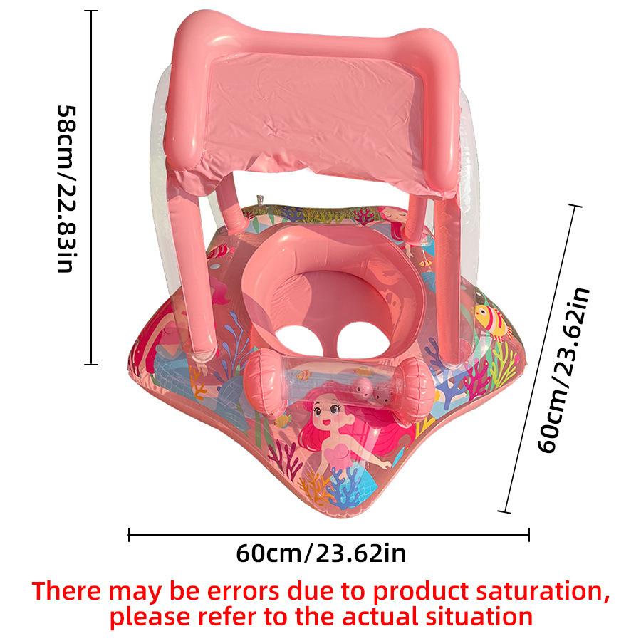 Cartoon Mermaid Baby Swimming Ring With One-Piece Awning Baby Sitting Ring Children S Water Floating Boat (,Seat ring with awning)