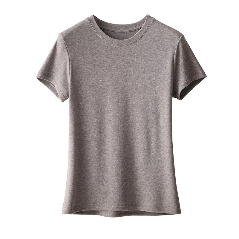Tanglecel Tencel Silk Elastic Round Neck Short Sleeve Mulberry Silk T-Shirt for Spring & Summer