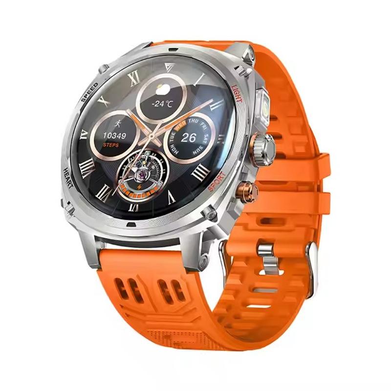 

V95 Smart Watch Men 1.75inch 800mAh Tactical Flashlight Bluetooth Wireless Call Outdoor Sport Fitness Tracker KM200 Smartwatch помаранчевий