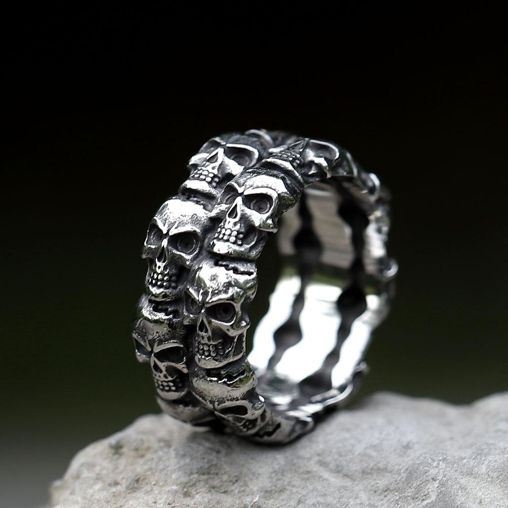 NOUVEAU Bague Crâne en Acier Inoxydable 316L pour Homme Vintage Aegishjalmur PUNK Bijoux Cadeau Unique pour Lui