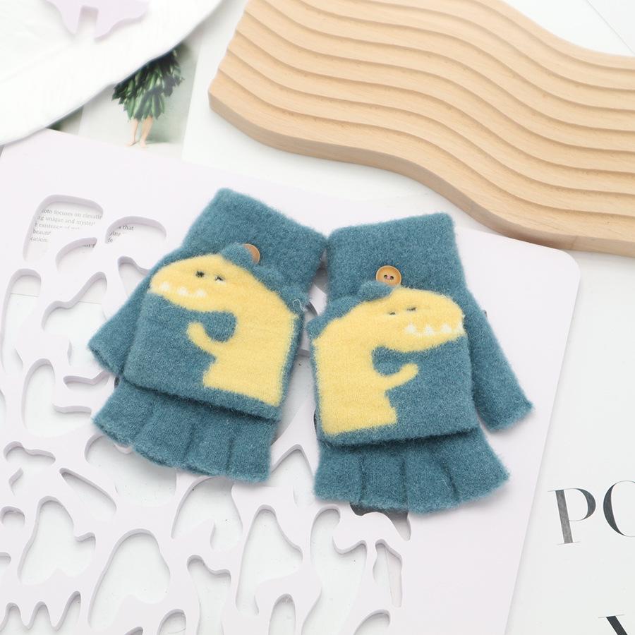 Children's Cute Cartoon Flip-Gloves: Cold-Proof, Half-Finger Winter Writing Warmth for Boys and Girls