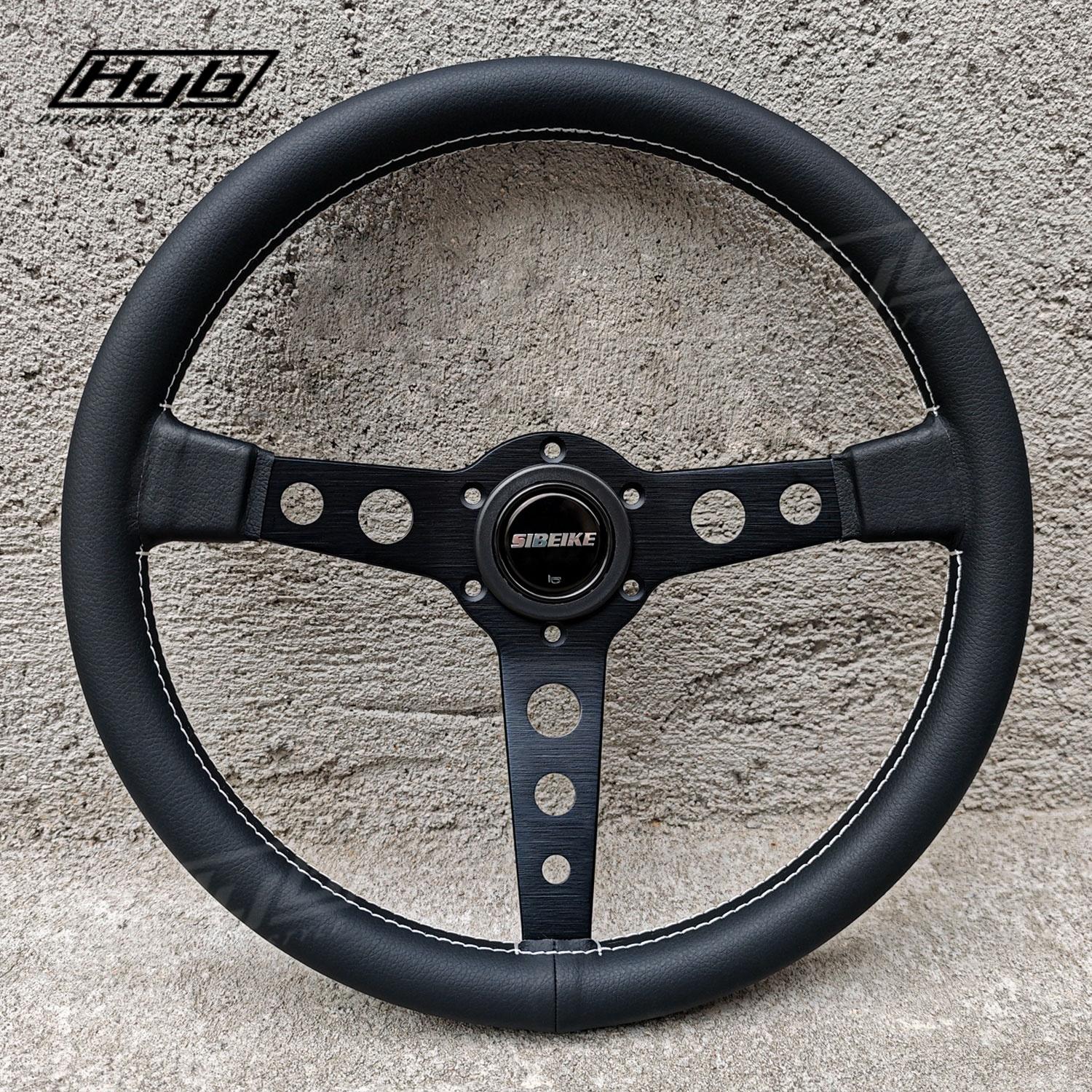 SIBEIKE Prototipo 14-inch Leather Racing Sport Steering Wheel for Automotive чёрный