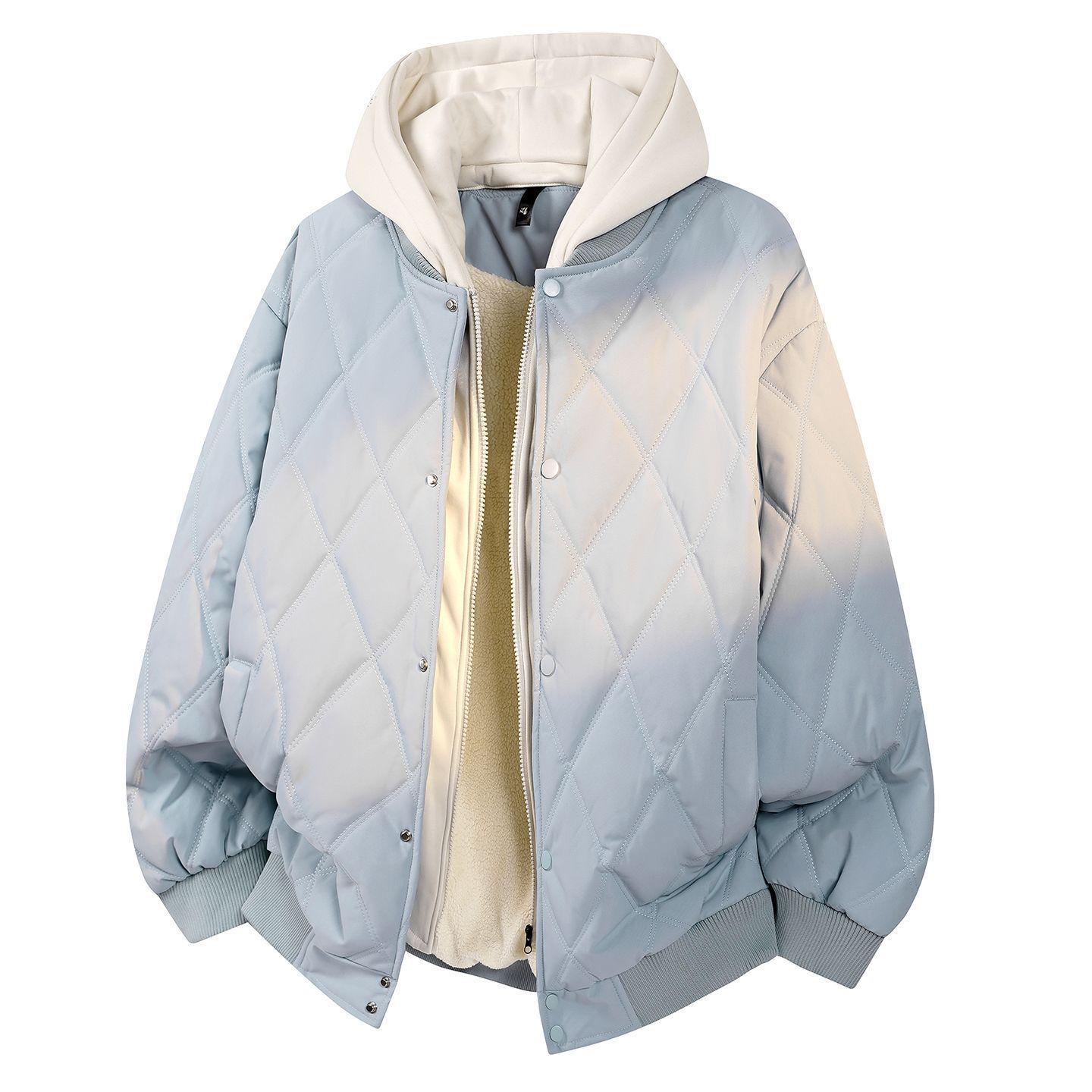 

Japanese-Style Rhombus Hooded Two-Piece Jacket with Velvet Lining - Thick, Trendy Winter Outerwear for Couples XL 75-85kg