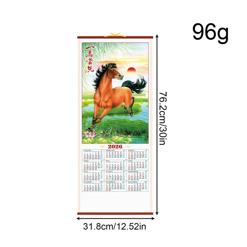 2026 Imitation Weinrebe Hängender Kalender Jahr des Pferdes Chinesischer Kalender Monatsplaner Organizer Aufhängbarer Wandkalender Dekor