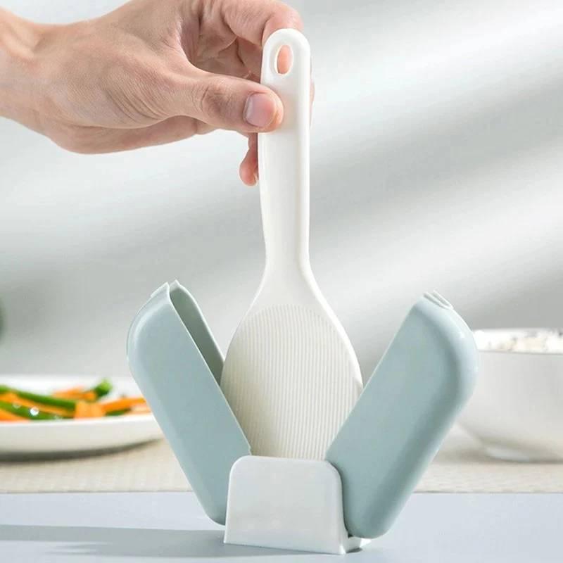 Nonstick Stand-Up Rice Spoon With Automatic Open Dust Cover Heat Resistant Serving Spoon Rice Paddle