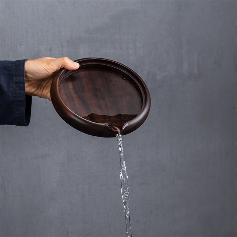 Ebony Solid Wood Tea Ceremony Heat Insulation Tea Trays Creative Handmade Tea Cup Coffee Pot Draining Holders Teahouse Tools