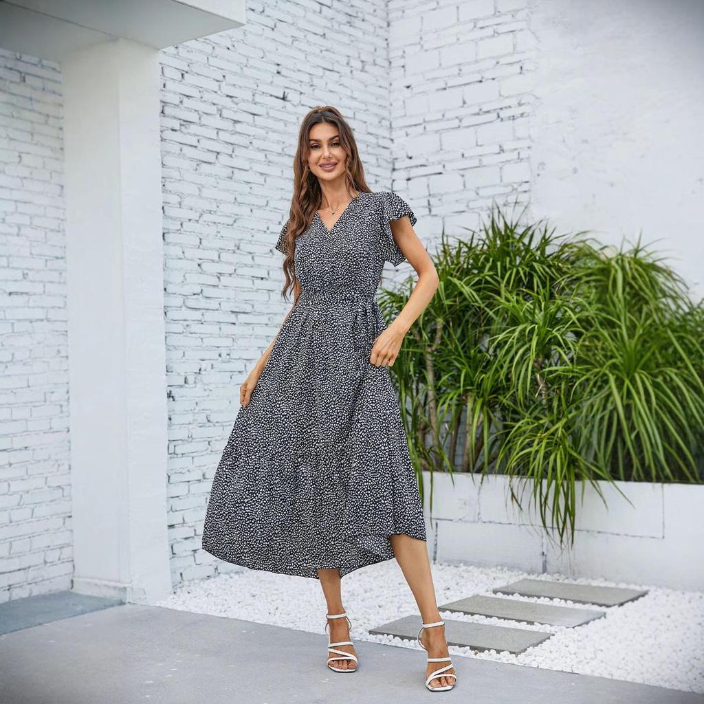 V-neck Printed Short-sleeved Women's Dress - 2023 Spring/Summer Collection