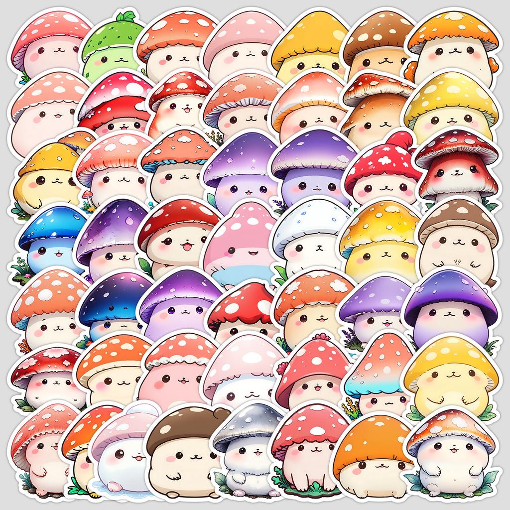 50 Adesivi Kawaii a Fungo Disegnati a Mano Adesivi Carini a Fumetti di Funghi Tazza d'Acqua Valigia Adesivi Decorativi Impermeabili