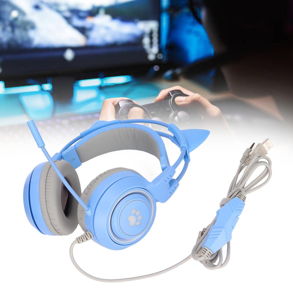 SY 5 Cat Ear Gaming Headset USB+3.5mm Plug Gaming Headphone Supports Volume Adjustment Microphone  (Pink )