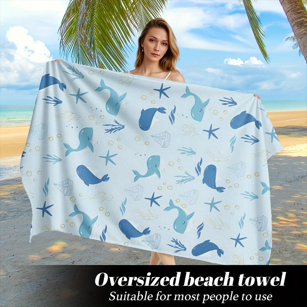 Cute Cartoon Shark Surfing Beach Towel Polyester Quick Dry Sand Free Swimming Bath Towel for Kid Boys Girls Summer Pool Vacation