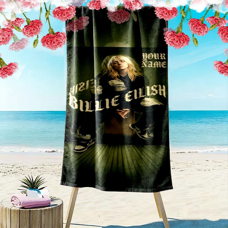 Billie Eilish Custom Name Print Beach Towel, Large Soft Quick Dry Towel for Beach Camping Swimming