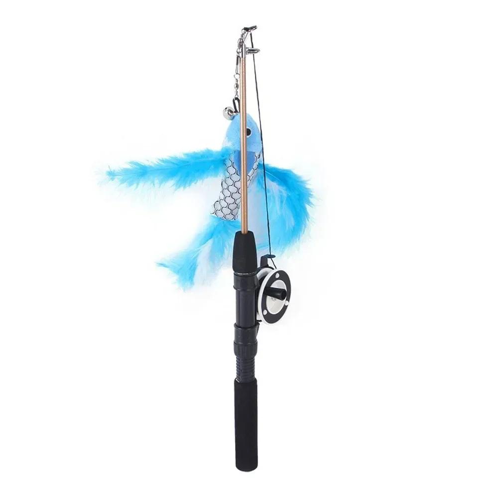Retractable Cat Teaser Wand Toy Ultra-Long  Interactive Cat Toys Refills Fishing Rod Cat Fishing Pole Toy for Indoor Cats