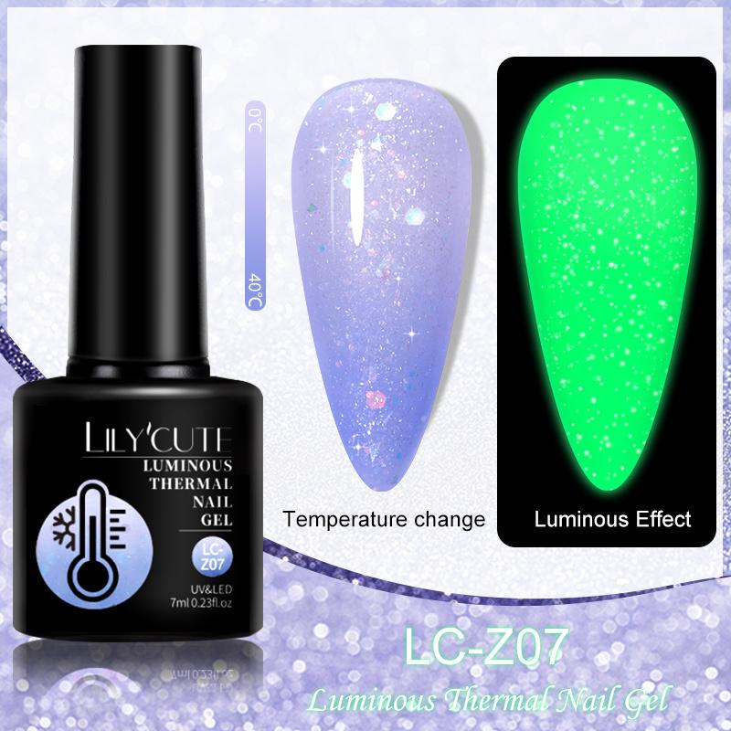 LILYCUTE 7ml Thermal Gel Nail Polish 3 Layers Temperature Shiny Color Changing Semi Permanent Soak Off UV Gel Polish Varnish Base Top Gel Nail Art DIY