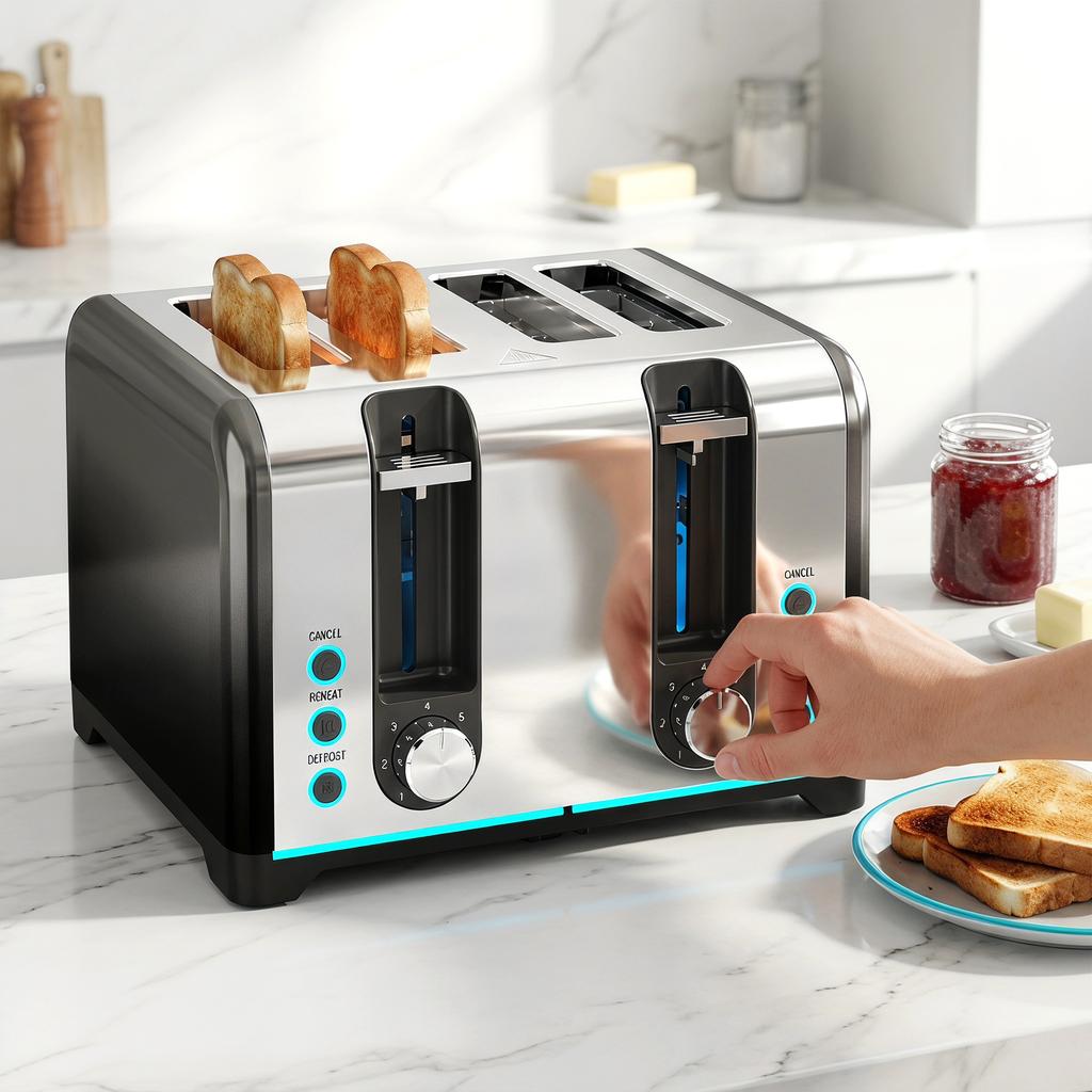 4-Slice Toaster with 7 Browning Levels, Reheat, Defrost and Cancel Function
