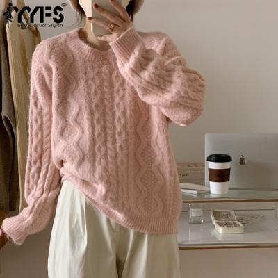 Women's Fashion Casual Fall Winter Solid Color Print Long Sleeve O-Neck Sweaters