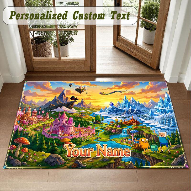 Crystal Velvet Square Rug Custom NameAdventure Time cartoon Pattern Non Slip Home Floor Decor Rug